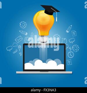 Online Istruzione apprendimento portatile e-learning computer internet concetto di studio idea Illustrazione Vettoriale