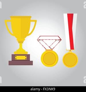 Medaglia d'oro illustrazione vettoriale medaglie nastro vincitore del trofeo piatto icona Illustrazione Vettoriale
