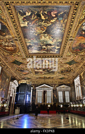 La Sala Grande superiore nella Scuola Grande di San Rocco, Sestiere di San Polo, Venezia, Italia, Foto Stock