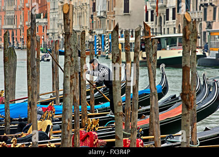 Gondoliere nel Grand Canal, Venezia, Veneto, Italia. Foto Stock