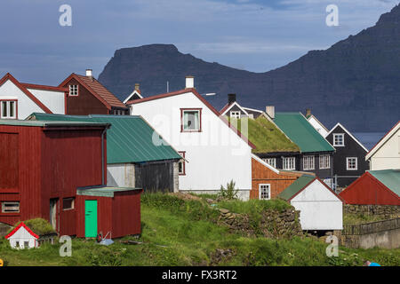 Villaggio di Gjogv sulle Isole Faerøer Foto Stock