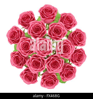 Vista dall'alto di rose rosse in vaso di vetro isolato su sfondo bianco. 3d illustrazione Foto Stock