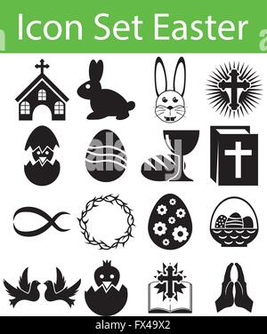 Il set di icone di Pasqua con 16 icone per un utilizzo creativo in graphic design Illustrazione Vettoriale