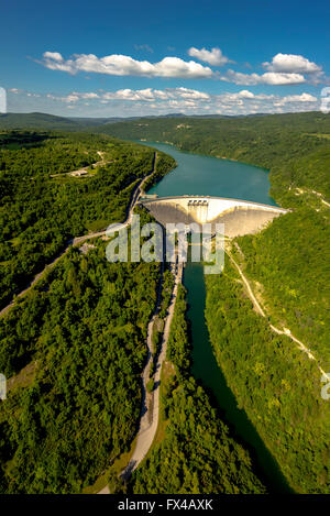 Vista aerea, Vouglans Lago Vouglans, Dam, Serbatoio, Lect, Francia, Franche-Comte, Francia, Europa, vista aerea, uccelli-occhi vista, Foto Stock