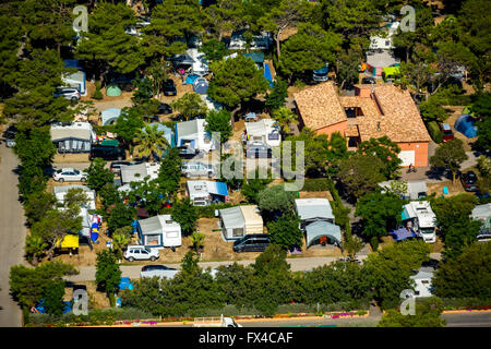 Vista aerea, campeggio di Canet-en-Roussillon sul Mare Mediterraneo, costa mediterranea, nel sud della Francia, il Pyrénées-Orient Foto Stock