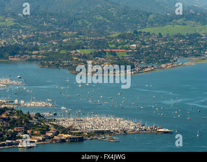 Vista aerea, guardando sopra la baia di Sausalito, Area della Baia di San Francisco, Stati Uniti d'America, California, Stati Uniti d'America US, antenna, Foto Stock