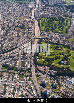 Vista aerea, superstrada 101 sud nella parte sud di San Francisco, San Francisco Bay Area, Stati Uniti d'America, California USA US, Foto Stock