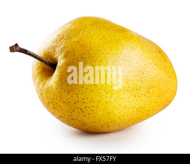Pera gialla con impugnatura isolata su sfondo bianco Foto Stock