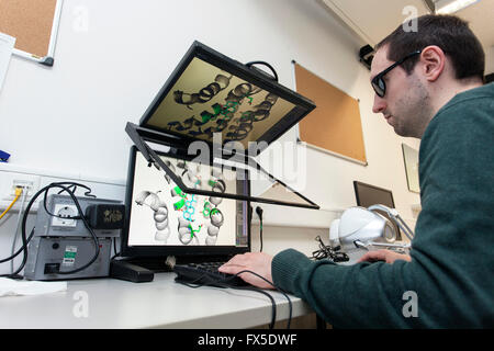 Gli scienziati su un monitor 3D presso l università di Heinrich-Heine a Dusseldorf Foto Stock