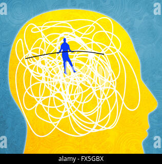 Disordine mentale concetto illustrazione digitale con funambolo Foto Stock