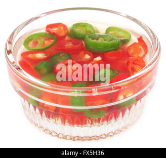 Peperoncino rosso in una ciotola di vetro Foto Stock