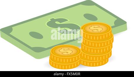 Le monete e le bollette di illustrazione, 3d style Illustrazione Vettoriale