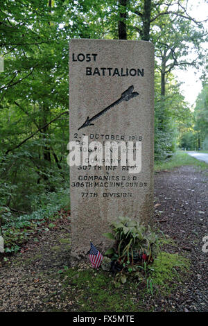 Monumento a 'Il Battaglione perduto" sulla strada Apremont-Binarville, Argonne Forest, Francia. Foto Stock