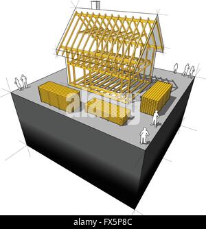 Costruzione della semplice casa unifamiliare con cornice in legno costruzione Illustrazione Vettoriale