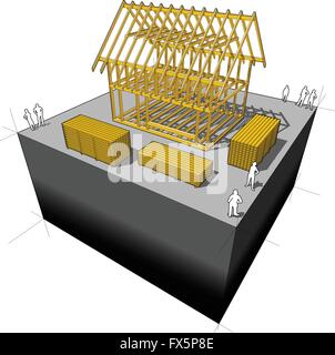 Costruzione della semplice casa unifamiliare con cornice in legno costruzione Illustrazione Vettoriale