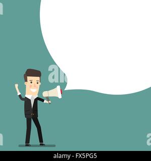 Il Boss, proprietari o manager. Un uomo in una tuta urlando attraverso l'altoparlante. Il concetto di Business cartoon illustrazione vettore Illustrazione Vettoriale