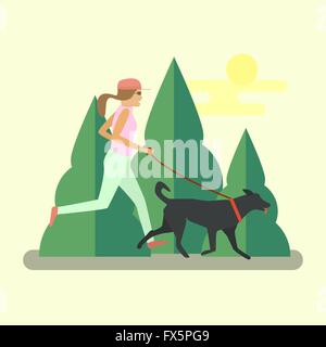 Vector Pretty girl in esecuzione con un cane Illustrazione Vettoriale