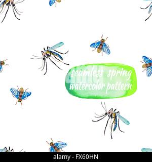 Acquerello seamless pattern di insetti Illustrazione Vettoriale