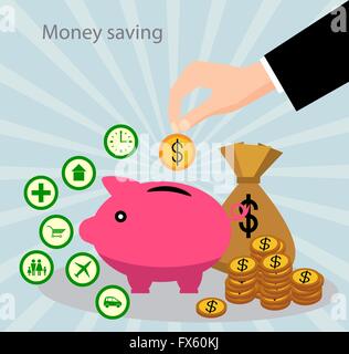 Il risparmio e l'accumulo di denaro Illustrazione Vettoriale