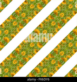 Collage digitale tecnica floreale stilizzato motivo geometrico decorativo di strisce diagonali design pattern nel vivace giallo e verde Foto Stock