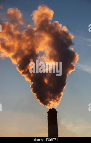 Fumo delle ciminiere della centrale elettrica aria inquinata Foto Stock