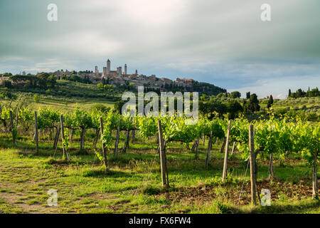 Bellissimo paesaggio con la città medievale di San Gimignano in Toscana, in provincia di Siena, Italia Foto Stock