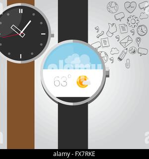 Vettore indossabile smart orologi con icona Illustrazione Vettoriale
