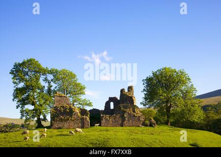 Pendragon rovine del castello del XII secolo fortificazione normanna. Mallerstang, Kirkby Stephen, Superiore Eden Valley, Cumbria, Inghilterra. Foto Stock