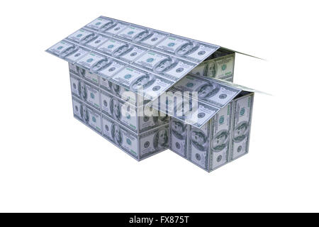 Casa costruita da dollar note, 3D. Foto Stock