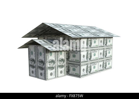 Casa costruita da dollar note, 3D. Foto Stock