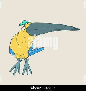 Vettore disegnati a mano funny parrot o toucan bird su sfondo semplice Illustrazione Vettoriale