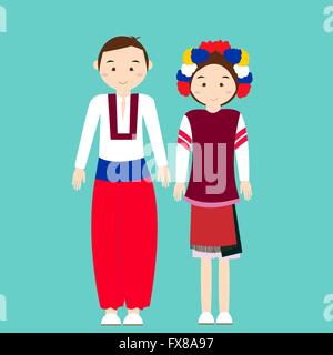 Giovane usura ukraininan ucraino abiti tradizionali vettore illustrazione cartoon Illustrazione Vettoriale