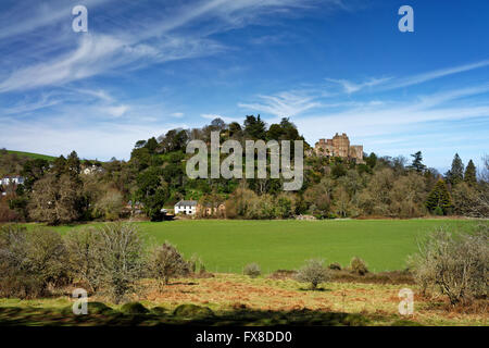 Regno Unito, Somerset, Dunster, Vista del Castello di Dunster dalla vicina campagna Foto Stock