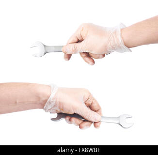 Del lavoratore maschio caucasico lato attrezzo di ritegno Foto Stock
