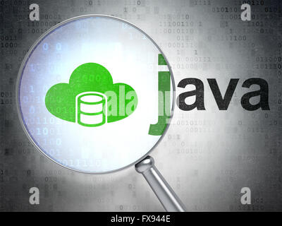 Il concetto di Software: Database con il Cloud e Java con vetro ottico Foto Stock