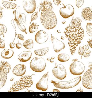 Disegnata a mano frutti pattern senza giunture Illustrazione Vettoriale