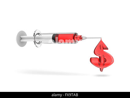 Caduta del dollaro di siringa / 3D render del medico il concetto di spesa Foto Stock