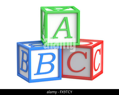 Blocchi di giocattolo, abc cubi. Il rendering 3D Foto Stock