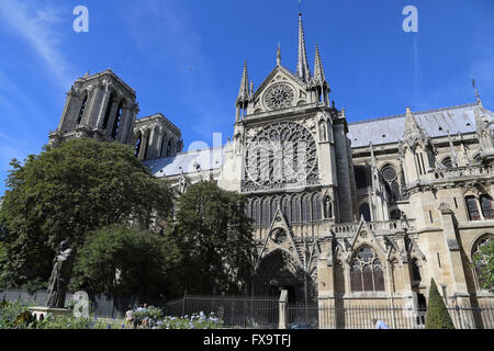 La Francia. Parigi. Cattedrale di Notre Dame. Gotico. Il XIII secolo. Vista della facciata sud. Foto Stock