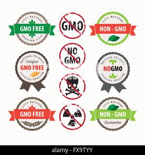 GMO francobolli e set di etichette Illustrazione Vettoriale