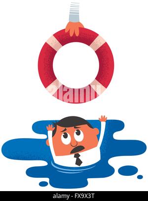 Concetto illustrazione di annegamento uomo ricevendo aiuto. Illustrazione Vettoriale