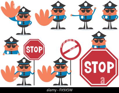 Funzionario di polizia in 8 diverse pose. Illustrazione Vettoriale