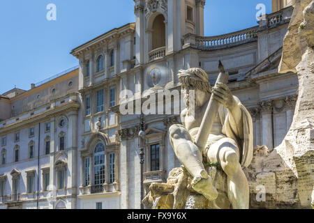 La statua del fiume Gange in Piazza Navona , Roma Foto Stock