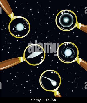 Set di oggetti spaziali. Supernova, pulsar, stelle, pianeti, meteor, ufo. EPS10 illustrazione vettoriale Illustrazione Vettoriale