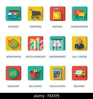 Shopping e-commerce icone Illustrazione Vettoriale