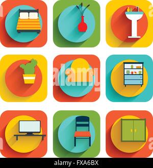 Casa Arredamento interno delle icone Illustrazione Vettoriale