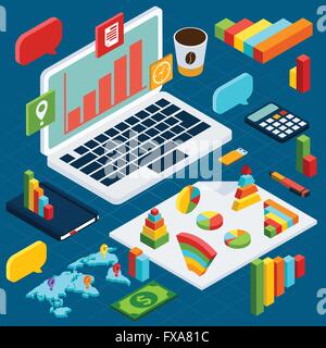 Isometrica analisi dei dati Una infografica Illustrazione Vettoriale