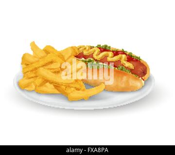 Hot Dog patatine fritte Illustrazione Vettoriale