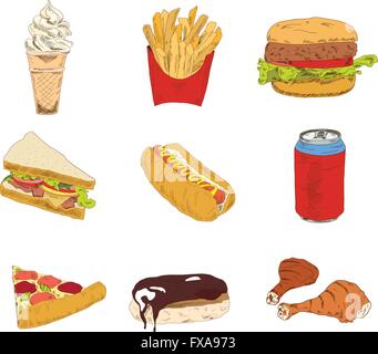 Set di fast food icone Illustrazione Vettoriale