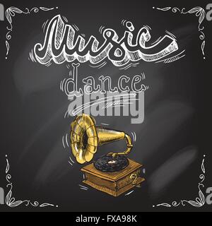 Retro Vintage grammofono poster Illustrazione Vettoriale
